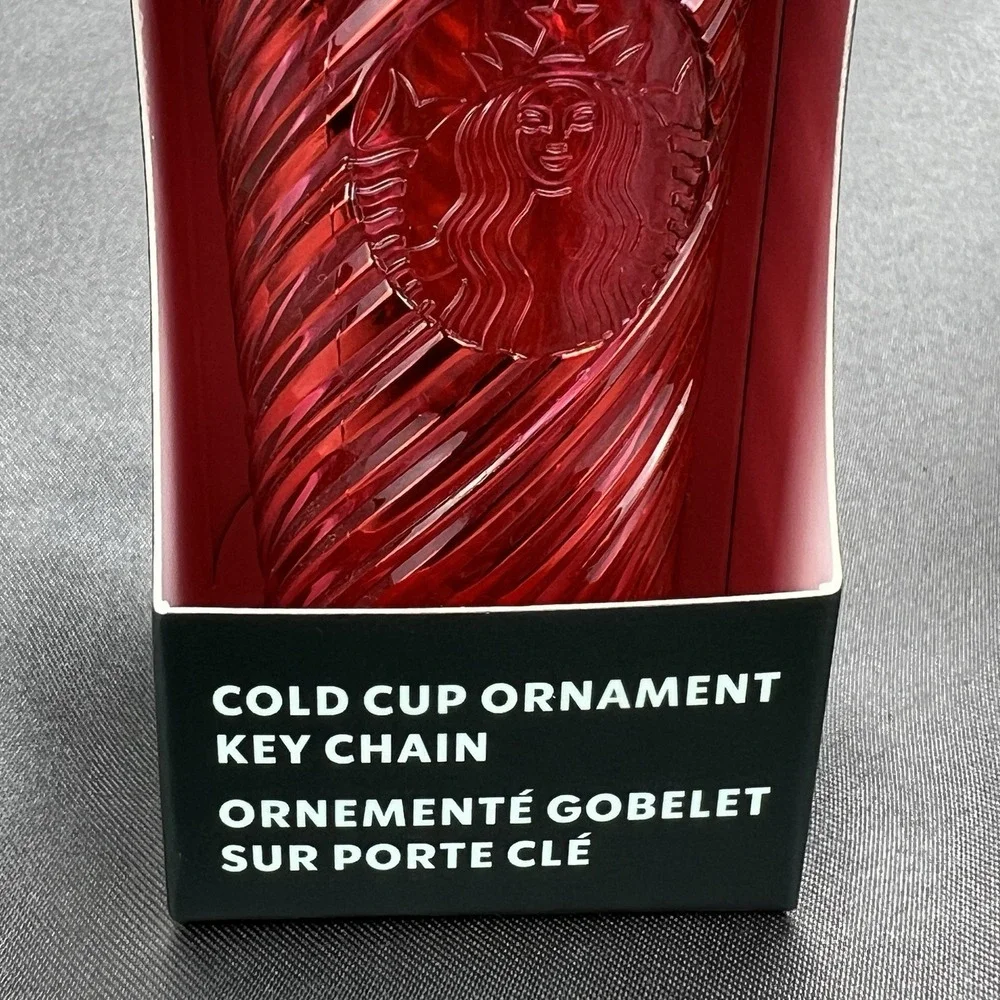 Starbucks 2024 Christmas Holiday RED‎ SWIRL Cold Cup Ornament Key Chain NEW